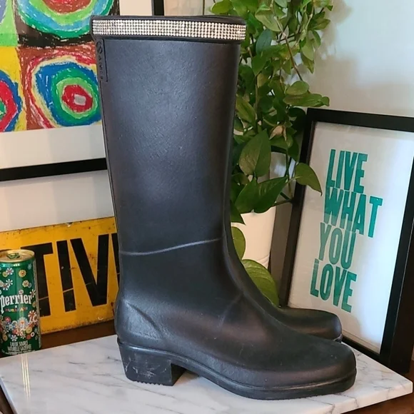 AIGLE Tall Rainboots with Rinestone Trim